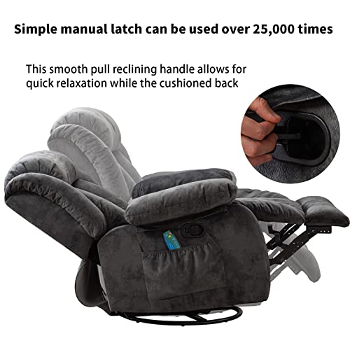 Massage Swivel Rocker Recliner Chair with Heat and Vibration, 360 Degree Swivel Manual Recliners, Grey Y4896