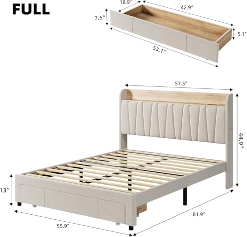 Queen Size Bed Frame with Storage Headboard and Drawers H139426
