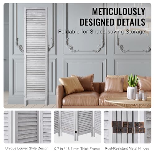 Wood Room Divider, 4 Panel Folding Privacy Screen, 66.9 Inches Tall, Indoor Wooden Partition A907