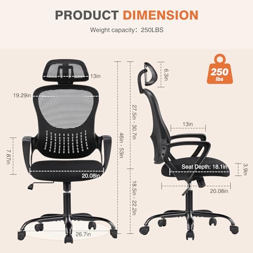 Ergonomic High-Back Mesh Office Chair with Wheels, Pink X2221