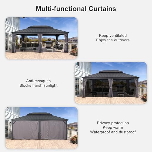 10' x 14' Permanent Hardtop Gazebo with Galvanized Steel Double Roof, Curtains and Netting Included M96664