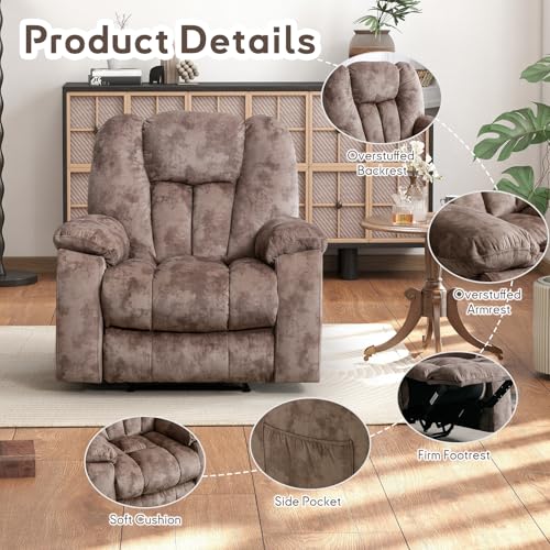Manual Recliner Chair for Adults with Massage and Heat, Fabric, Brown C9569