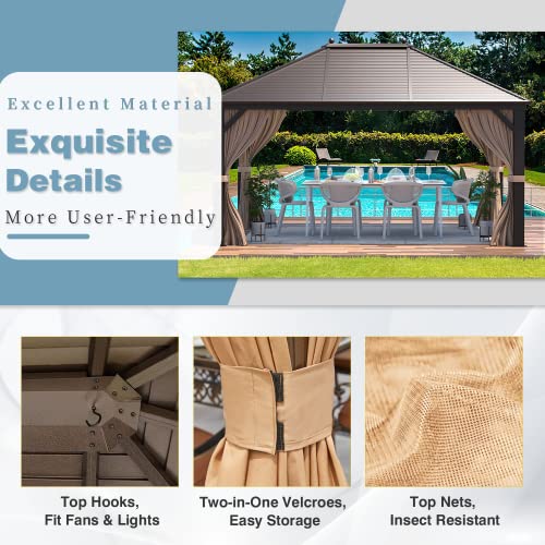 12x16 ft Hardtop Gazebo with Galvanized Steel Roof, Curtains and Netting V821