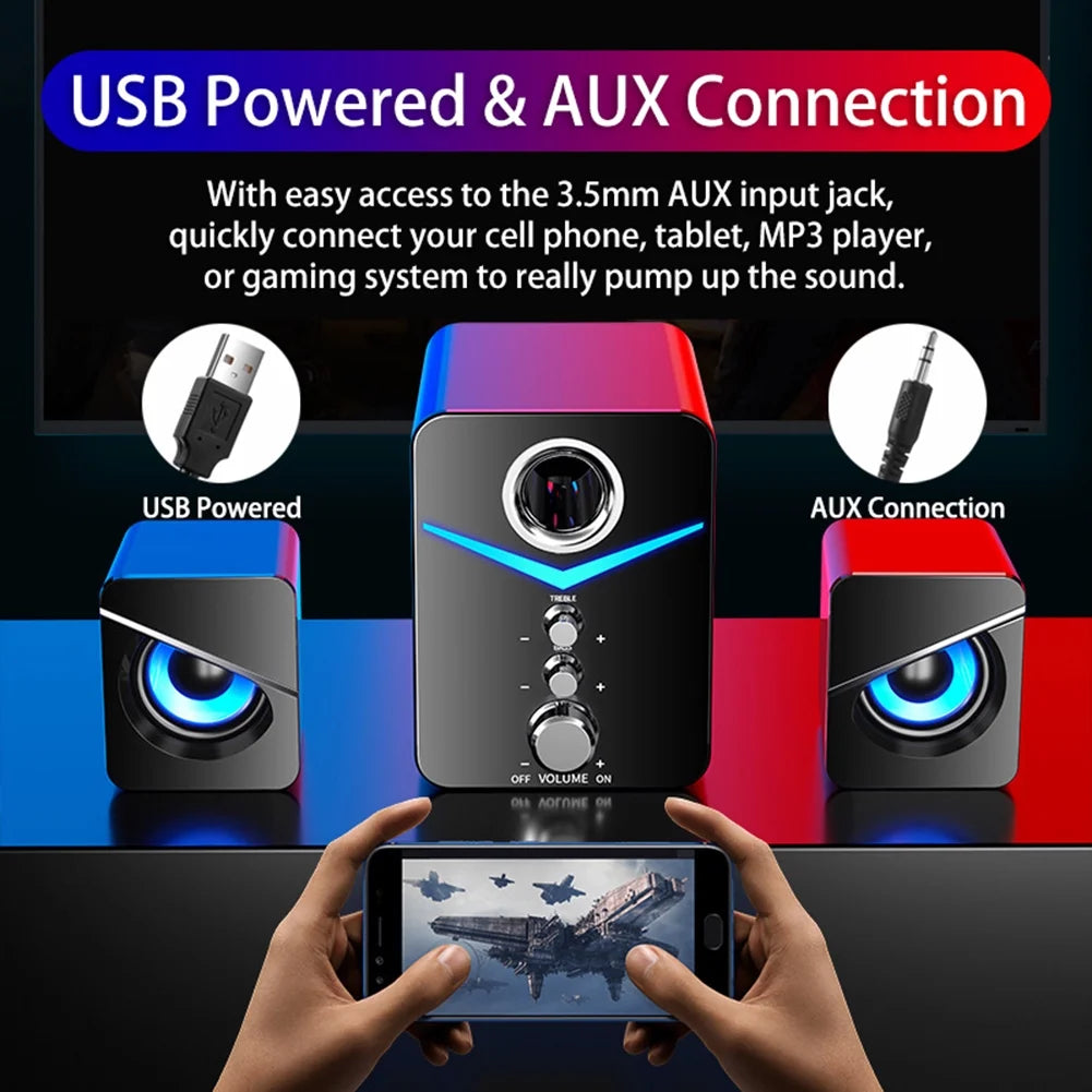 Computer Speaker Set with Subwoofer, USB-Powered 2.1 Multimedia Speakers, 3.5mm Aux Input, Black M176