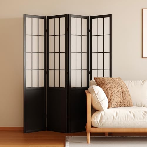 Japanese Shoji Folding Room Divider, 4 Panels, Black T762554