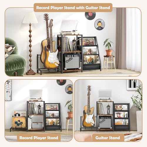 Record Player Stand with Guitar and Vinyl Storage Z518258