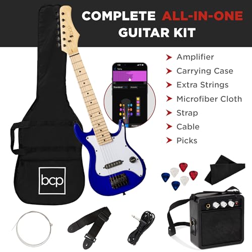 30in Kids Electric Guitar Beginner Starter Kit with Amplifier, Metallic Blue U78618