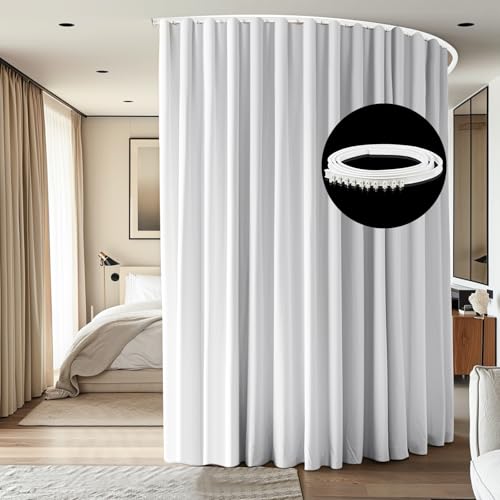 Ceiling Mounted Room Divider Curtain Track Set, Blackout Panel, White Rail, 8.3 x 7 ft K66131