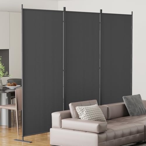 8-Panel 6 ft Tall Indoor Folding Room Divider, Portable Privacy Screen, Freestanding Partition, Dark Grey K442