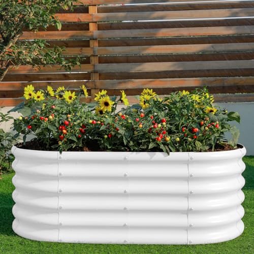 Galvanized Raised Garden Bed Kit, Oval Metal Planter Box for Vegetables E707229