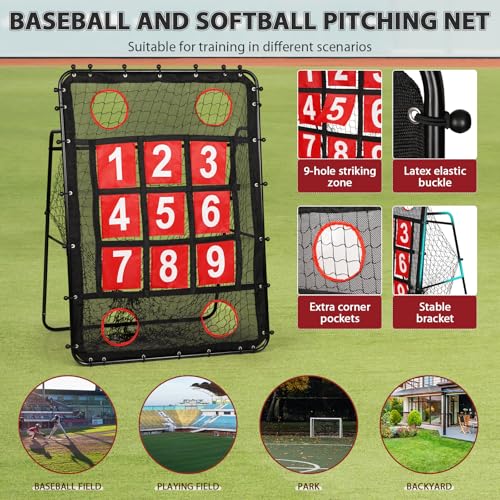 Baseball Pitching Target with Strike Zone, 9-Hole Training Net with Carry Bag D7736