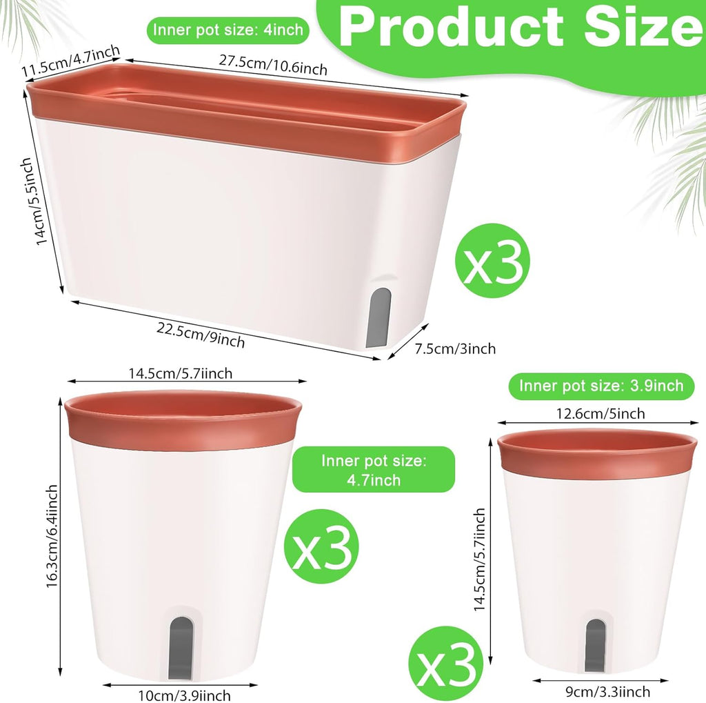 Self Watering Window Planter Box Set for Indoor Plants, Flowers, Succulents V8149