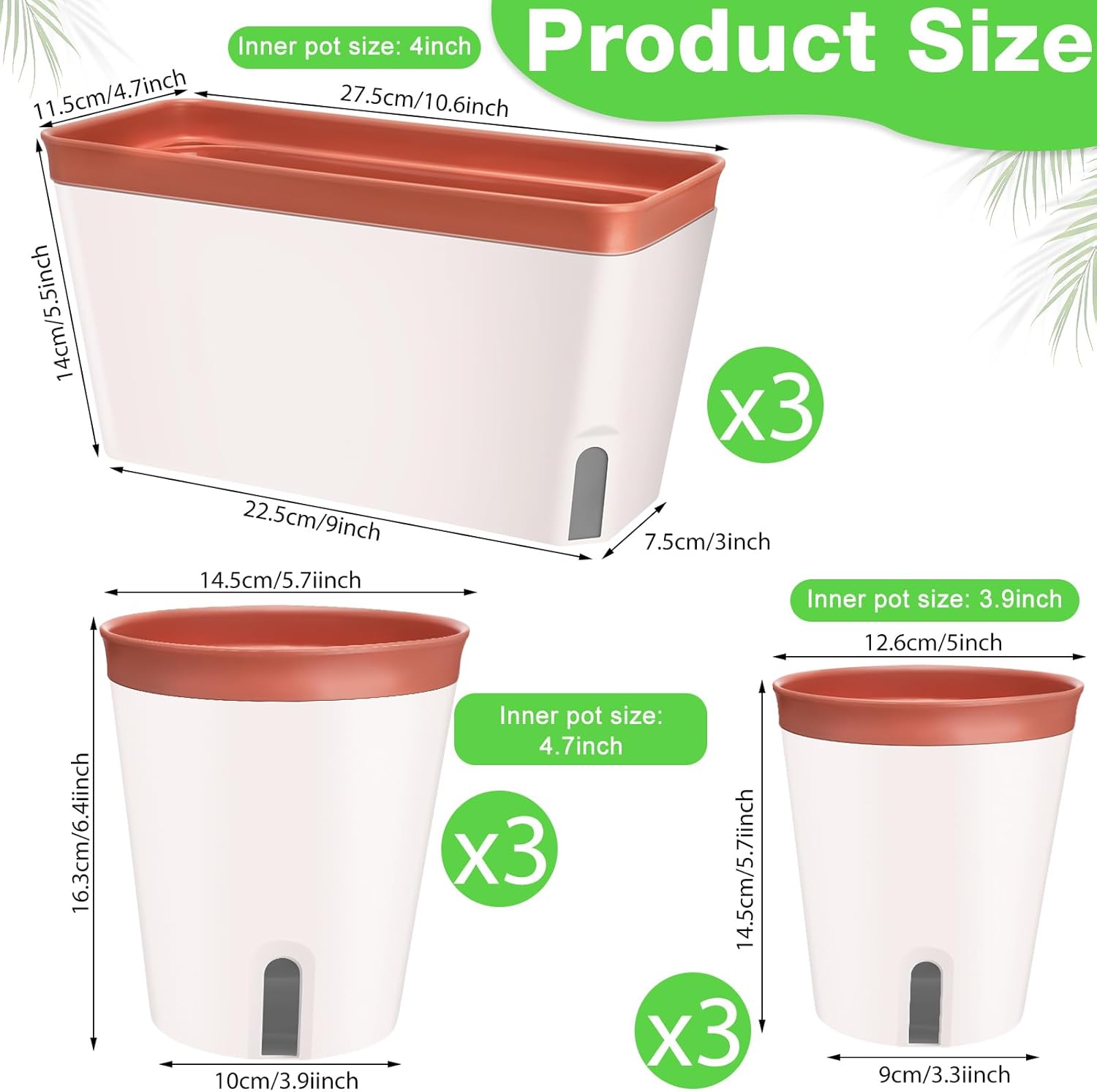 Self Watering Window Planter Box Set for Indoor Plants, Flowers, Succulents V8149
