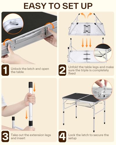 Adjustable Height Folding Camping Table with Mesh Layer Y4319