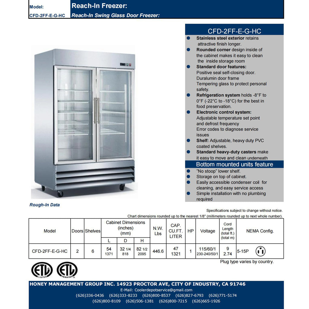 Two Glass Swing Door Stainless Steel Commercial Freezer A279751