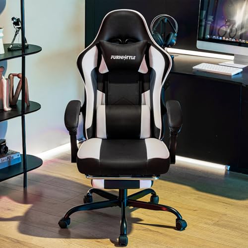 Ergonomic Leather Gaming Chair with Footrest and Lumbar Support Y77301