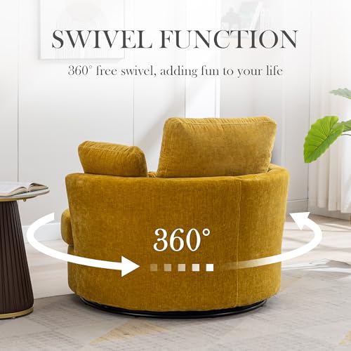 Oversized Swivel Barrel Chair with Ottoman, Chenille, Beige X252712