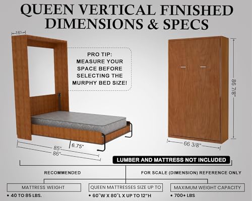 Queen Size DIY Murphy Bed Hardware Kit – Vertical Wall Bed, Space-Saving L424