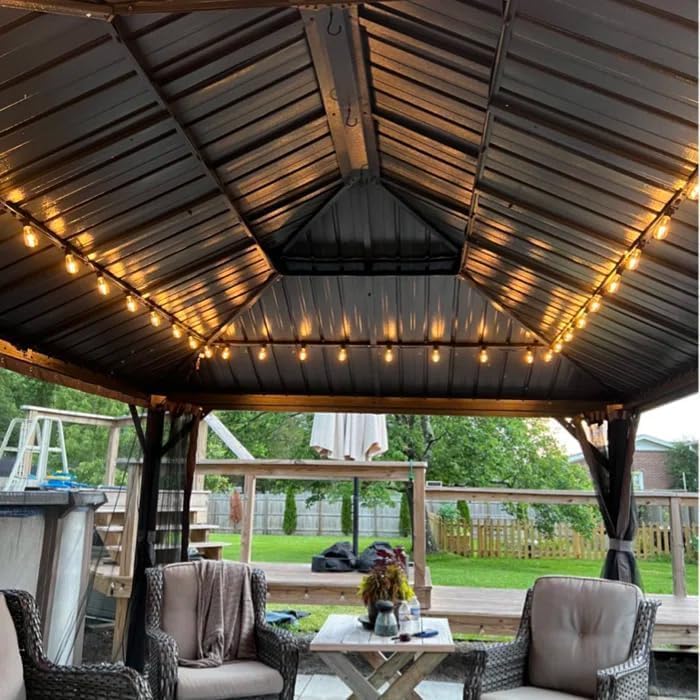 10 x 10 ft Hardtop Gazebo with Netting and Curtains, Galvanized Steel Roof for Patio and Garden X50618