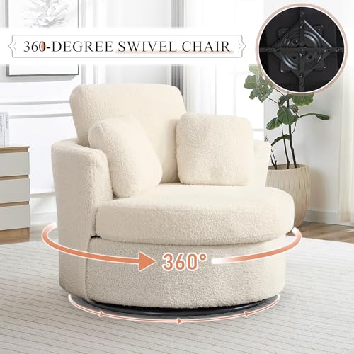 Swivel Barrel Chair with Ottoman for Living Room Bedroom, White W553228