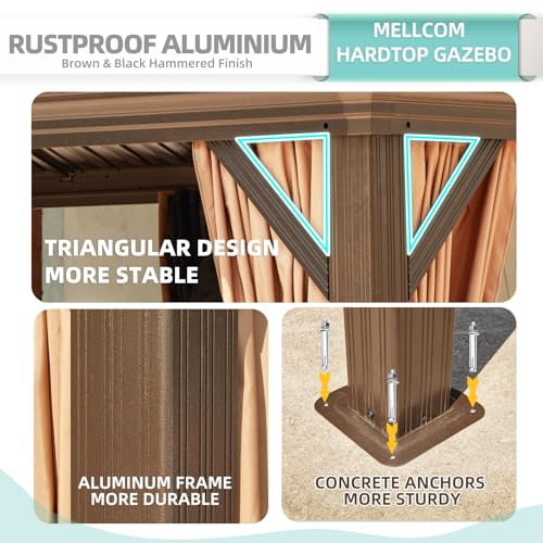 12x16 ft Hardtop Gazebo with Galvanized Steel Roof, Curtains and Netting V821