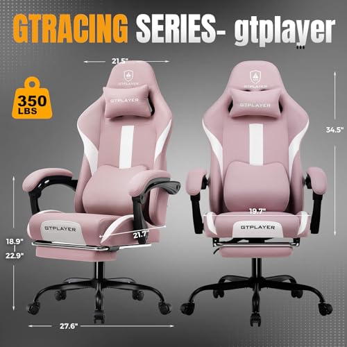 Gaming Chair Ergonomic Office Chair with Foot Rest, Breathable Fabric Computer Chair with Headrest and Lumbar Support V504535