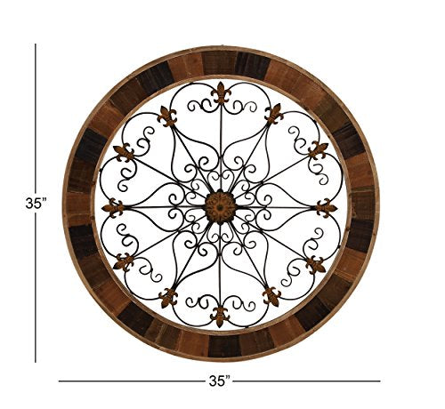 Metal Fleur De Lis Wall Decor with Perforated Details, 25 x 23 Inch O96116