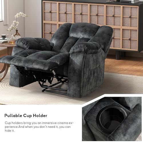 Manual Recliner Chair for Adults with Massage and Heat, Fabric, Brown C9569