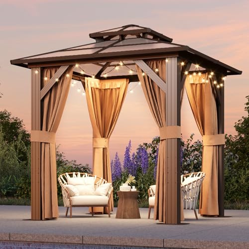 12x16 Hardtop Gazebo with Netting and Curtains, Aluminum Frame, Polycarbonate Roof N71921