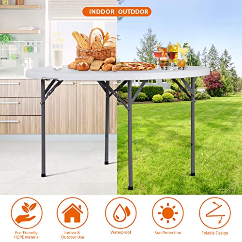 Portable 4 Foot Plastic Folding Table, Indoor Outdoor Heavy Duty, White R80992