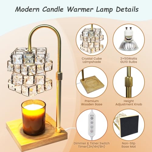 Candle Warmer Lamp with Timer, Adjustable Height, Dimmable, 2 Bulbs M490819