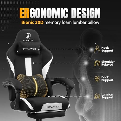 Gaming Chair Ergonomic Office Chair with Foot Rest, Breathable Fabric Computer Chair with Headrest and Lumbar Support V504535