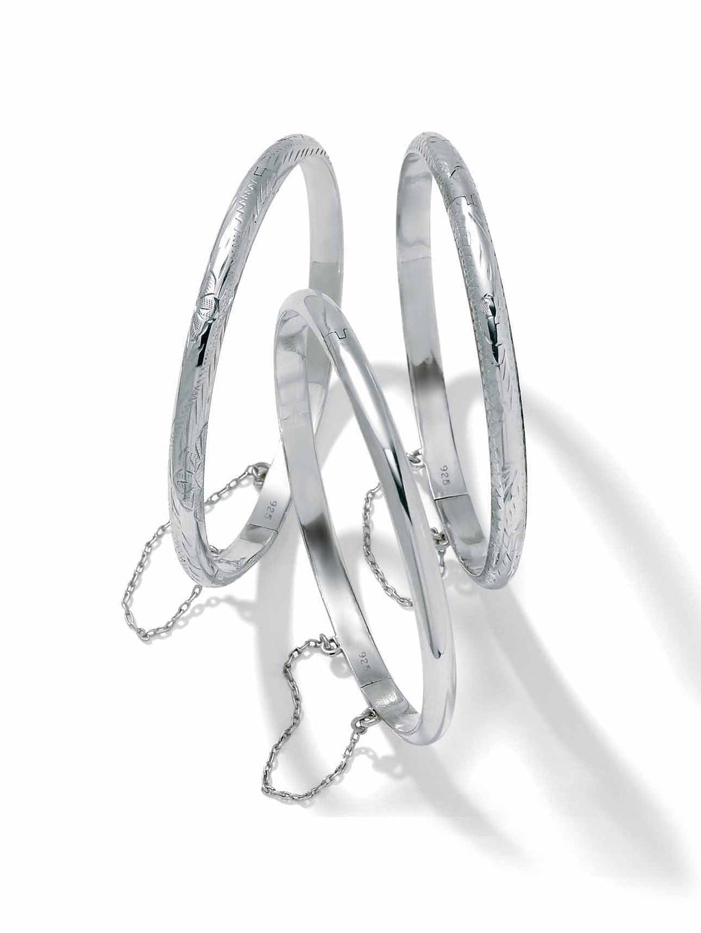 Polished Floral Three-Piece Bangle Set in Yellow Gold-Plated or Sterling Silver F229