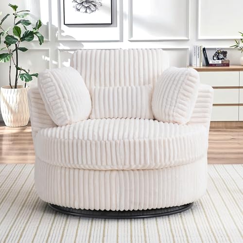 Swivel Barrel Chair with Ottoman for Living Room Bedroom, White W553228