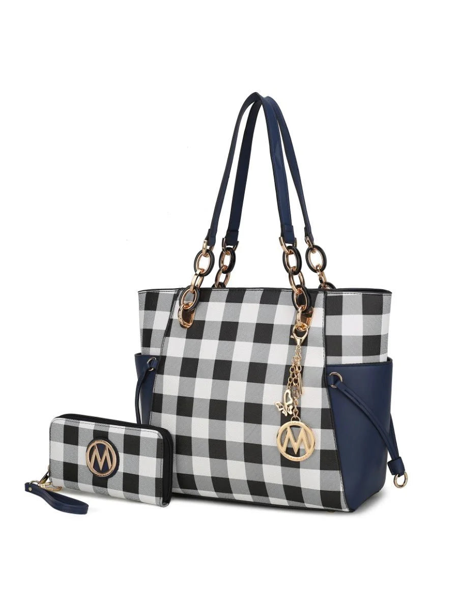 Checkered Tote Handbag with Wallet B8234
