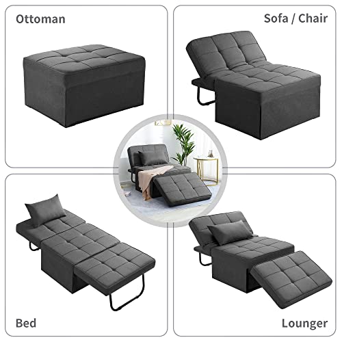 Sofa Bed Folding Ottoman Couch with Adjustable Backrest, Dark Grey C9023