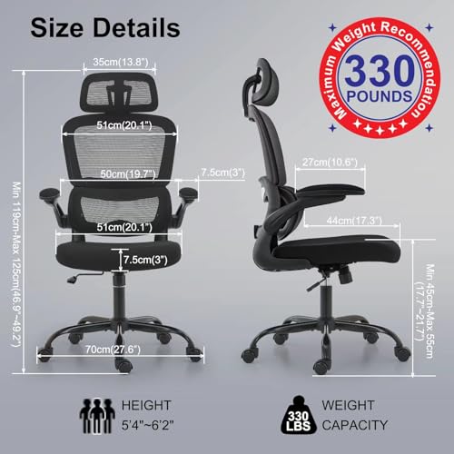 Ergonomic Mesh Office Chair with Wheels, High Back, 330 LBS Capacity C667113