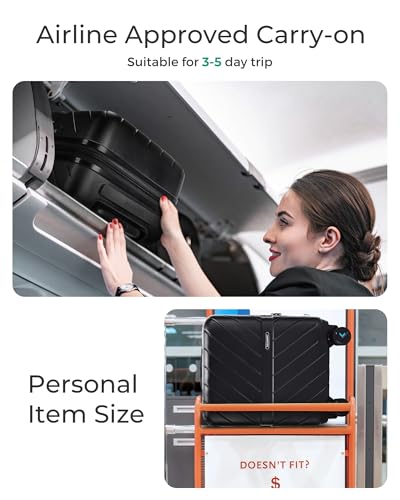 Carry On Luggage 22x14x9 with TSA Lock, Hardside Spinner Suitcase 20 inch Black P3277