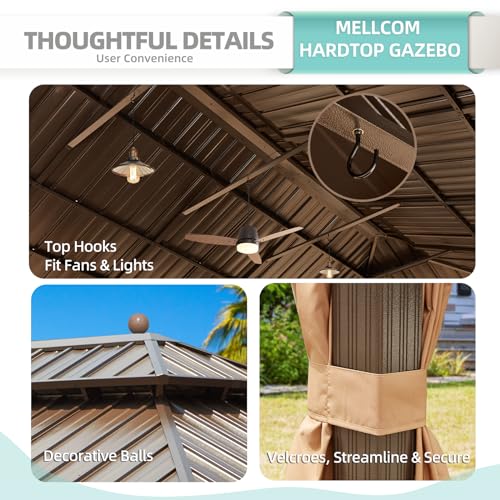 12x16 ft Hardtop Gazebo with Galvanized Steel Roof, Curtains and Netting V821