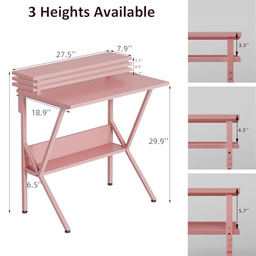 Small Desk with Adjustable Monitor Stand for Small Spaces, Grey D8453