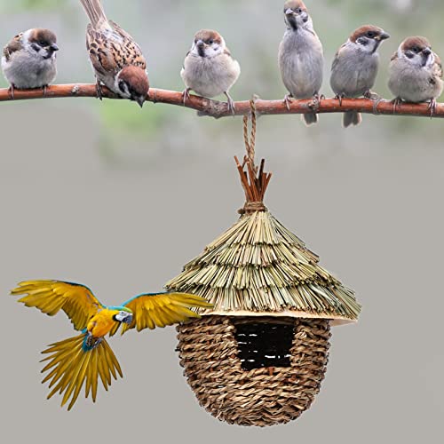 Hanging Straw Woven Bird House for Outdoor Backyard Decor V357981