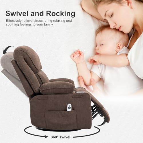 Massage Heated Swivel Rocking Recliner Chair with Cup Holders Z657