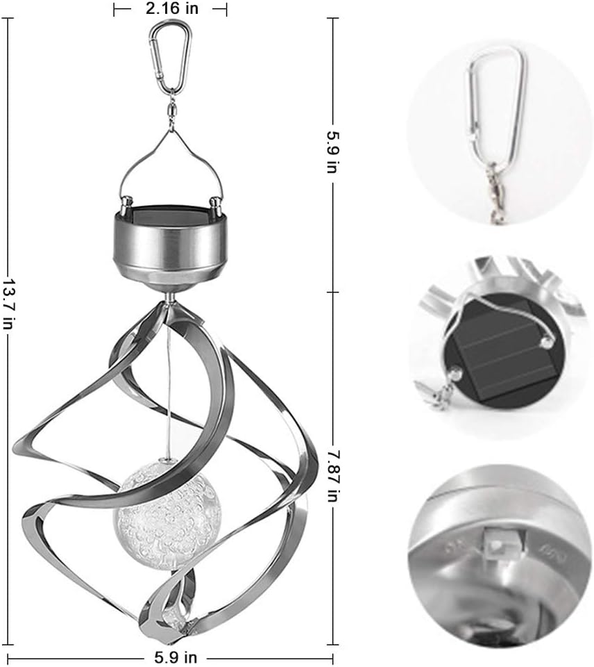 Solar Revolving Wind Chimes Hanging Light for Outdoors M89531