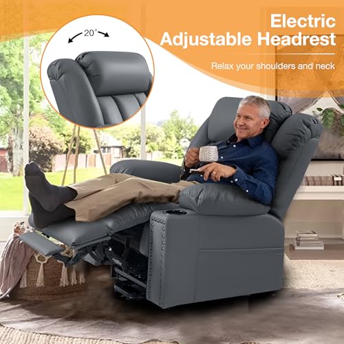 Large Power Lift Recliner Chair for Elderly with Heat and Massage, USB Port, Dark Brown A742