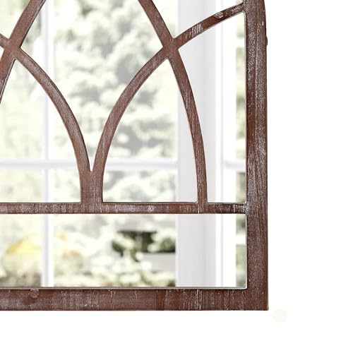 Arched Window Mirror Wall Decor 16 x 24 Inch, Distressed White Rustic H73088