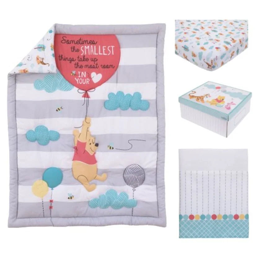 4-Piece Crib Bedding Set, Gray Red Blue D150