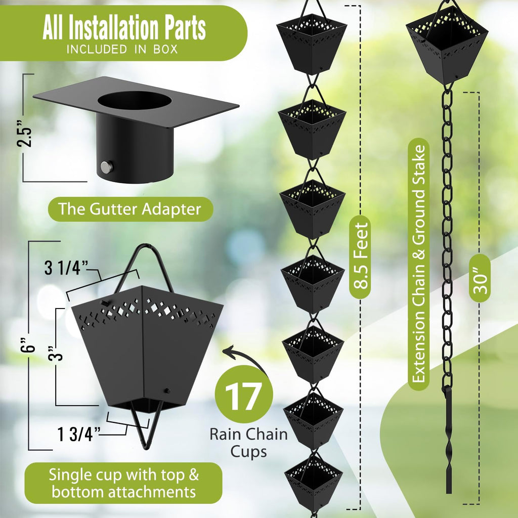 Rain Chain Kit with Adapter and Extension, 10 ft, Black Powder Coated U7933