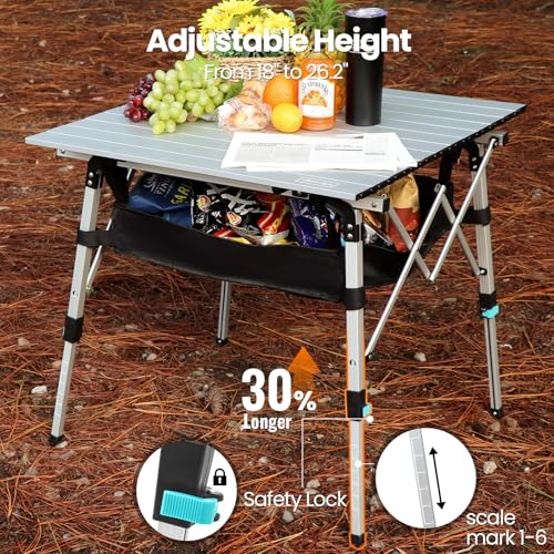 Portable Folding Camping Table with Adjustable Legs, Lightweight Aluminum K894