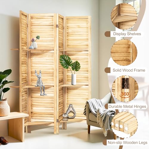 6 Panel Wooden Room Divider with Shelves B102027