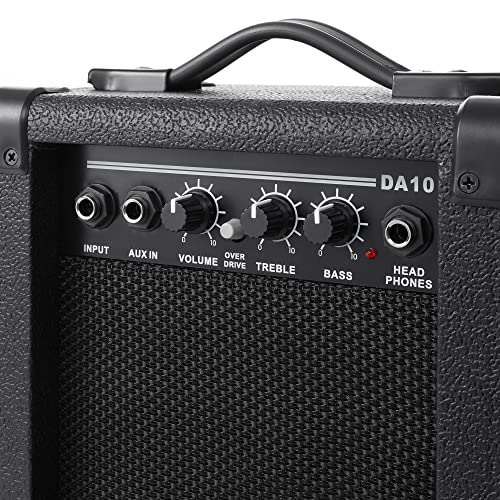 Full Size Electric Guitar with 10-Watt Amp, Black, Right Handed Beginner Kit D640
